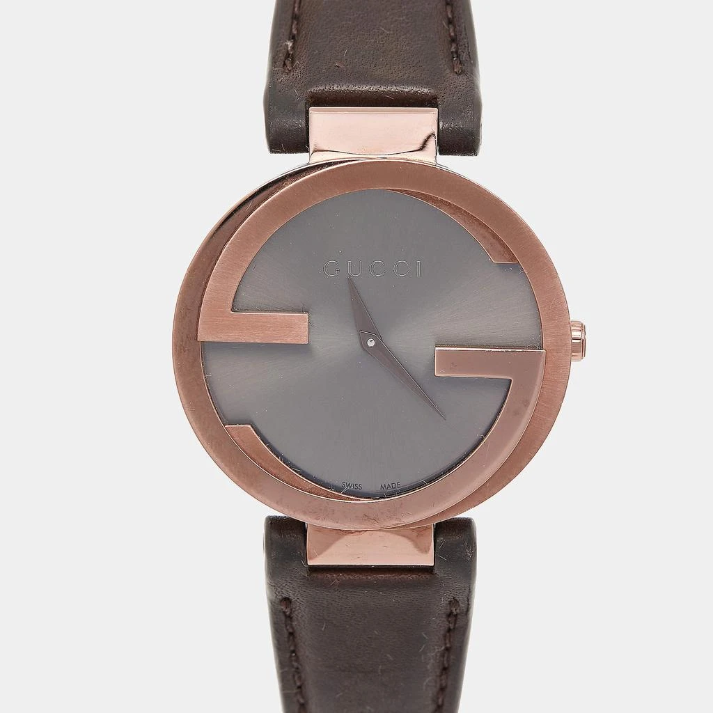 Gucci Gucci Slate Brown PVD Stainless Steel Leather Interlocking G YA133309 Women's Wristwatch 37 mm 2