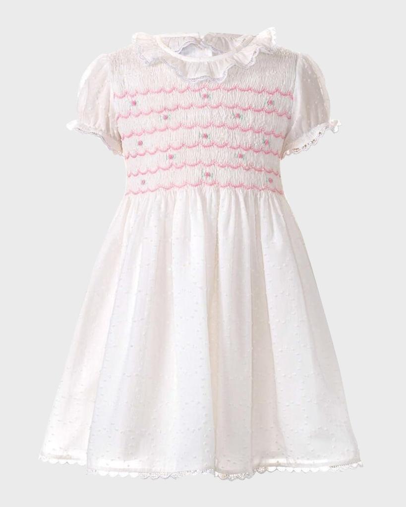 Rachel Riley Girl's Rose Swiss Dot Smocked Dress, Size 2-10
