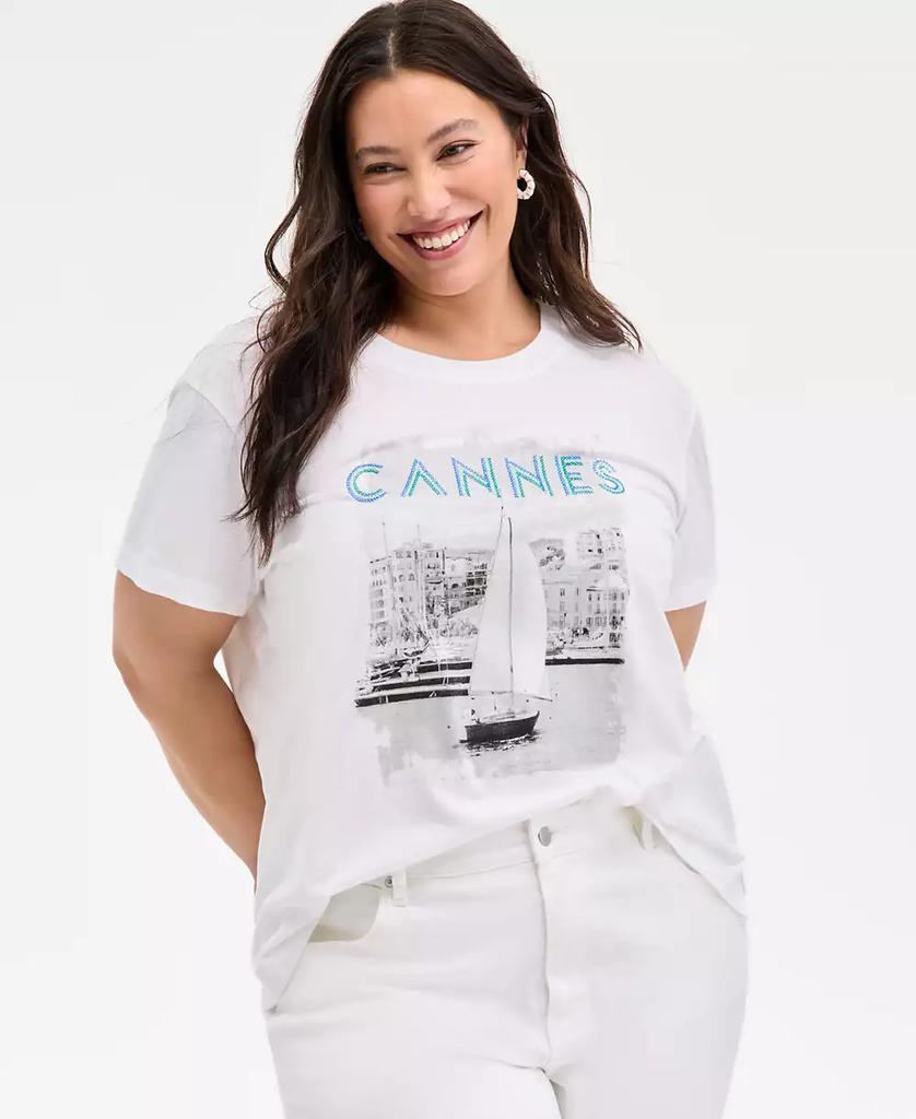 On 34th Trendy Plus Size Cannes Print T-Shirt, Exclusively at Macy's