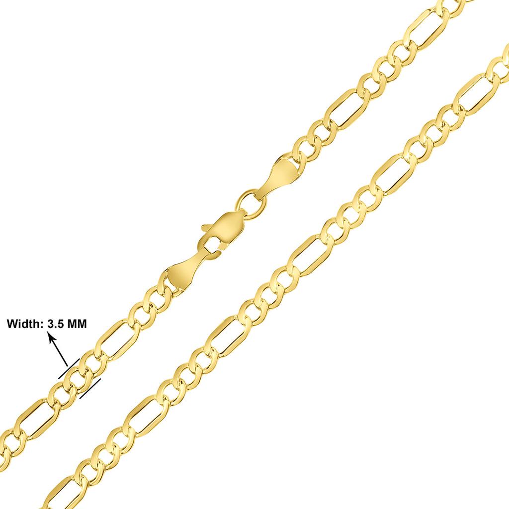 Monary 10K Yellow Gold 3.5mm Diamond Cut Oval Figaro Chain with Lobster Clasp - 18 Inch