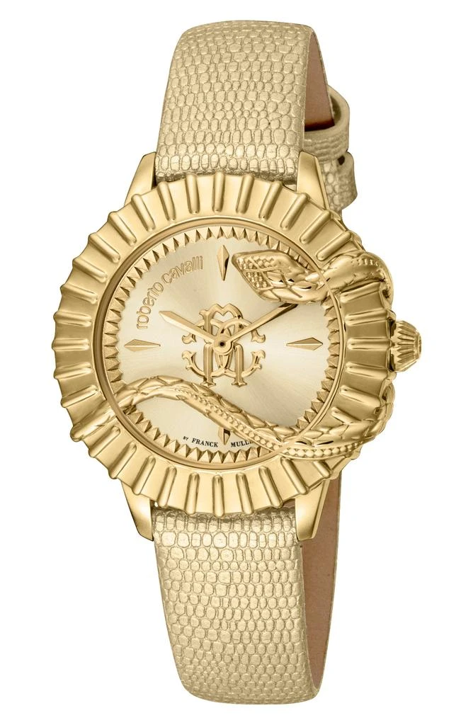 Roberto Cavalli Snakeskin Embossed Leather Strap Watch, 33mm 1