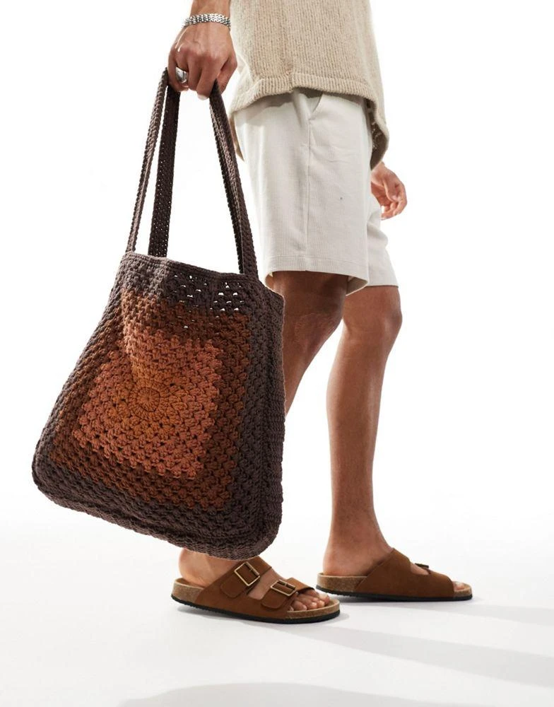 ASOS ASOS DESIGN oversized crochet tote bag in brown 2