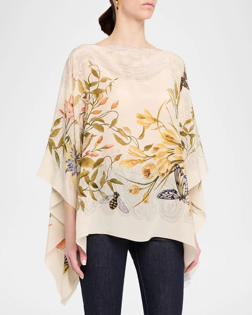ETRO Floral-Print Silk Poncho Top 4