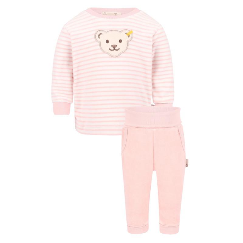 Steiff Logo bear applique tracksuit in pink and white stripes