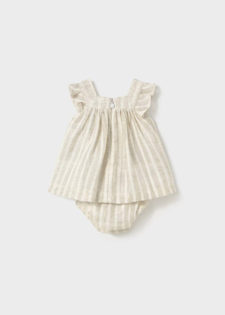 Mayoral Mayoral - Newborn Girl Striped Linen Dress With Nappy Cover Set
