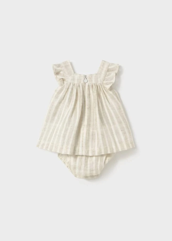 Mayoral Mayoral - Newborn Girl Striped Linen Dress With Nappy Cover Set 2