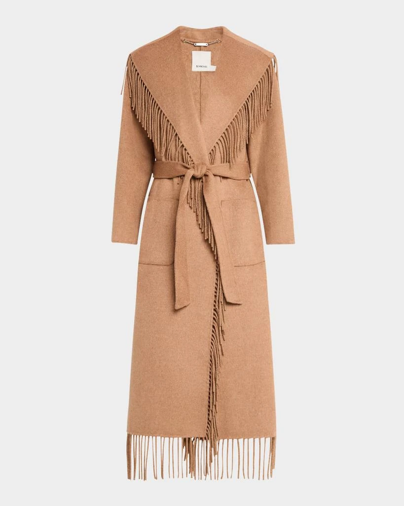 SIMKHAI Carrie Belted Fringe Robe Coat 1