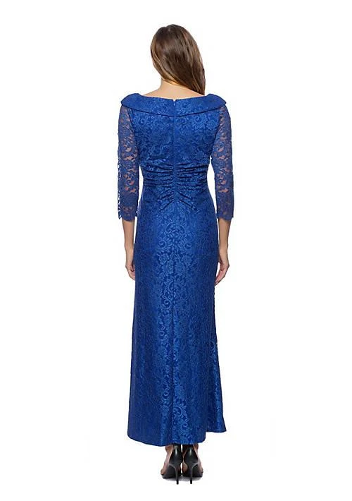 MARINA V Neck Shirr Gown Lace 2