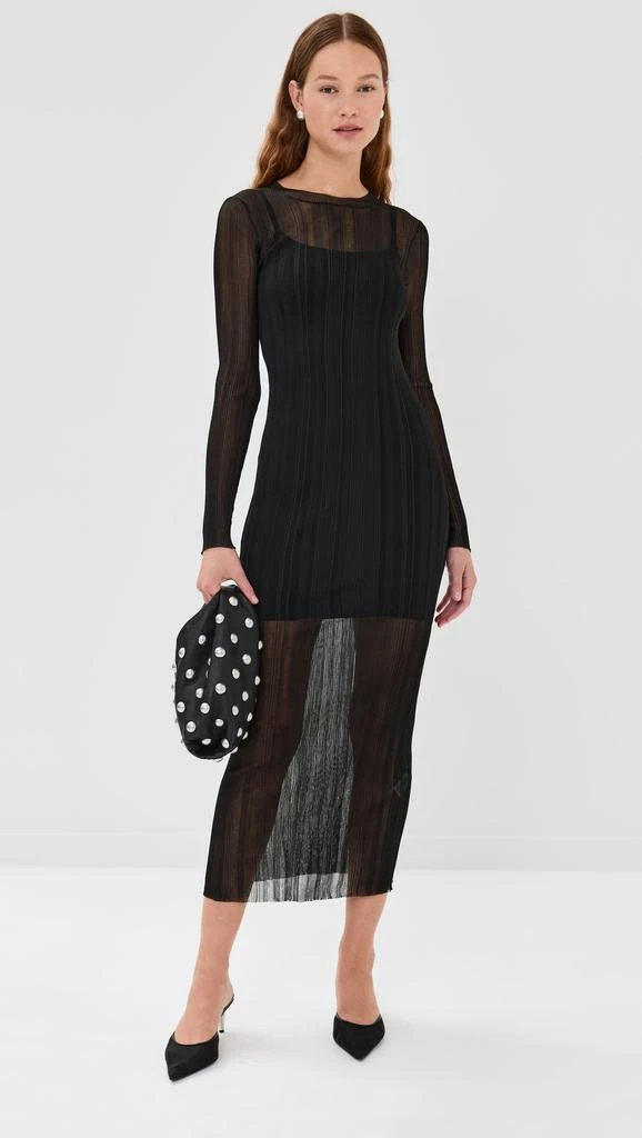ROSETTA GETTY Sheer Plissé Long Sleeve Dress 6