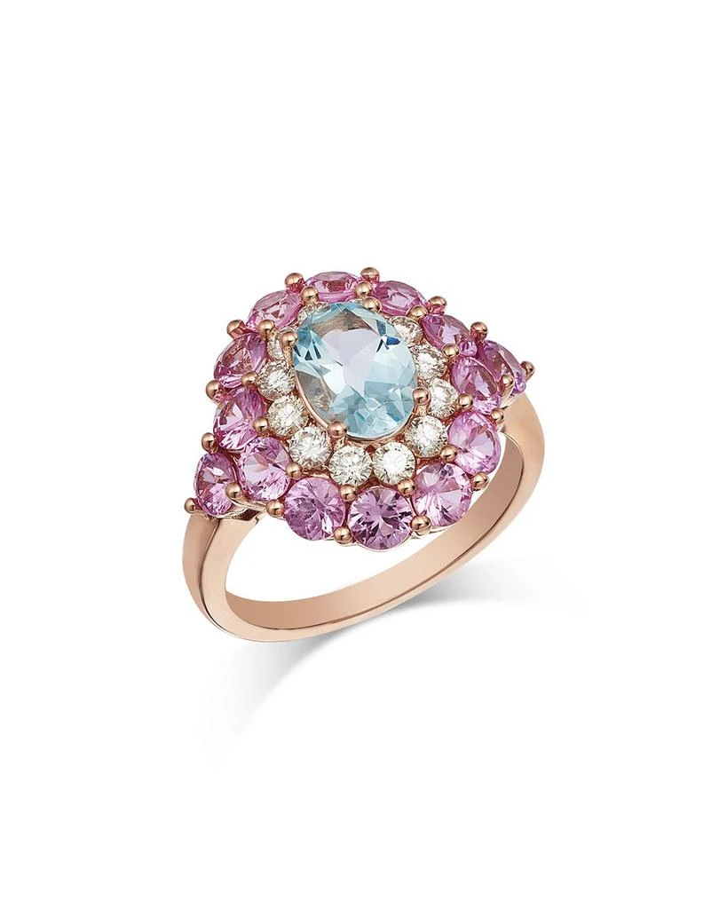 Bloomingdale
s Fine Collection Aquamarine, Pink Sapphire 
Diamond Halo Ring in 14K Rose Gold 1