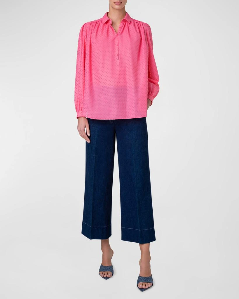 Akris Swiss Dot Techno Crepe Long-Sleeve Collared Blouse 6