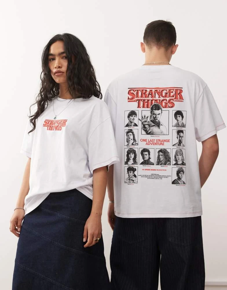 Reclaimed Vintage Reclaimed Vintage x Stranger Things unisex oversized t-shirt with character back print in white