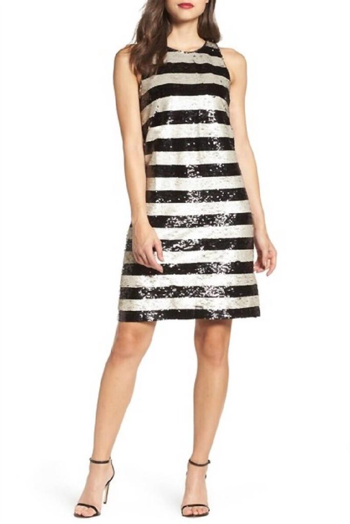 Eliza J Eliza J - Reversible Sequin Striped Shift Cocktail Dress