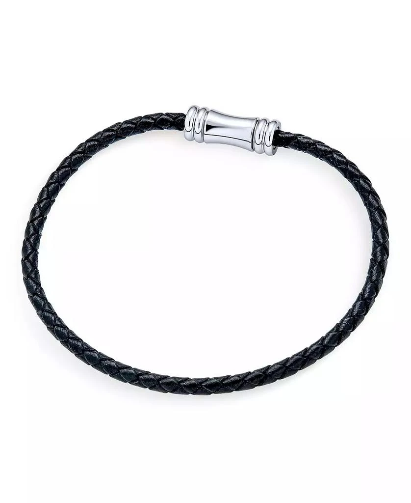 Bling Jewelry Black Woven Multi Strand Leather Bracelet with Stainless Steel Clasp 2