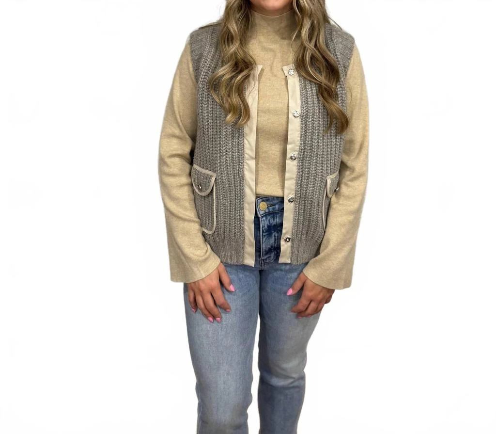 Tribal Snap Front Sweater Vest In Grey