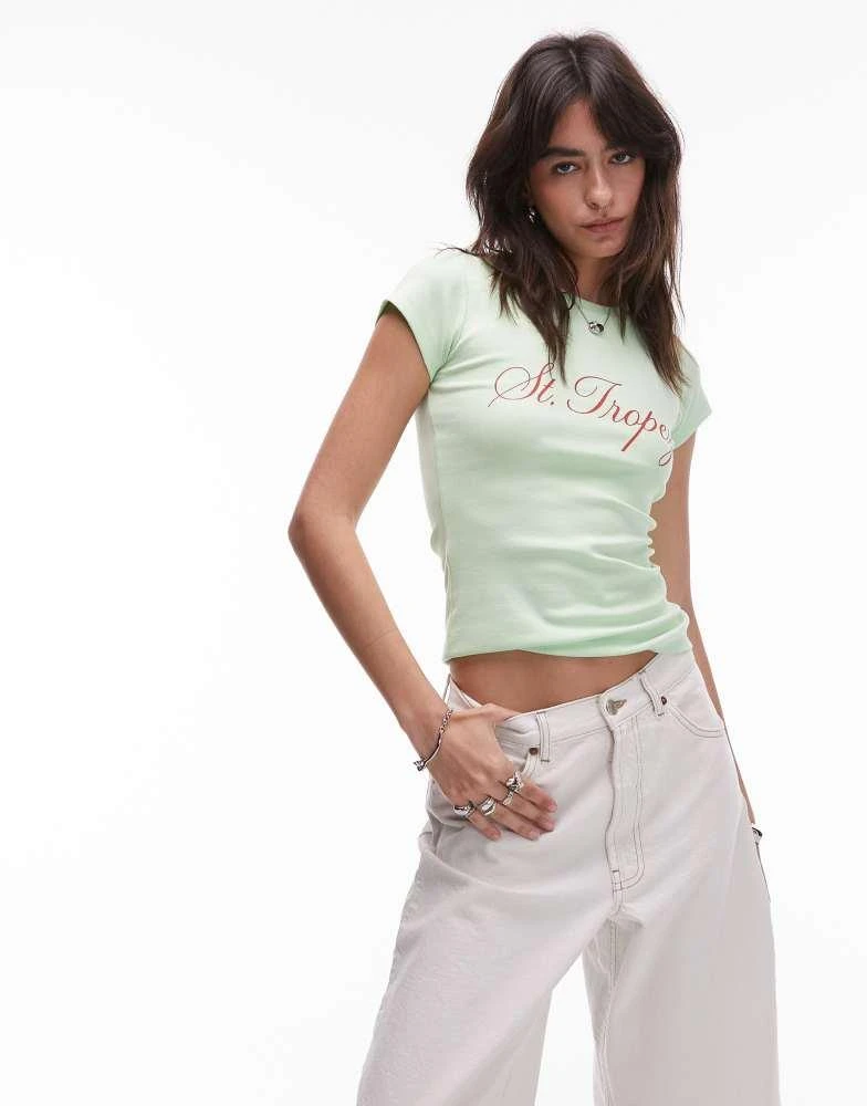 Topshop Topshop jersey St Tropez graphic every day tee in green 4