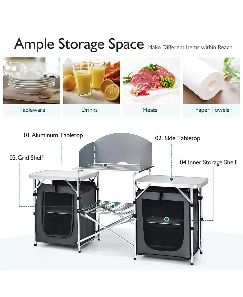 KUYOTQ Folding Camping Table with Storage Organizer
