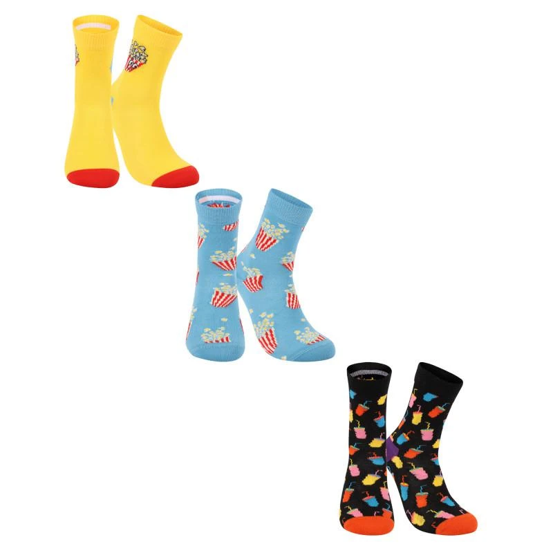 Happy Socks Popcorn and soda set of socks in black blue and yellow 1