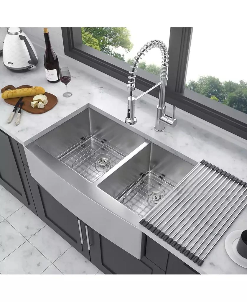 Flynama 33x21x10 Inch Double Bowl 60 and 40 Farmhouse Apron Front Kitchen Sink 16 Gauge T304 Stainless Steel With Two 10 Inch Deep Basin 2