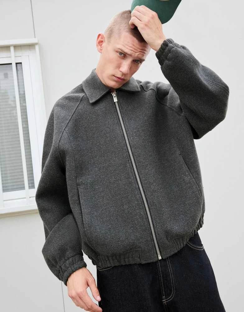 Bershka Bershka Synthetic wool trucker jacket in light grey 1