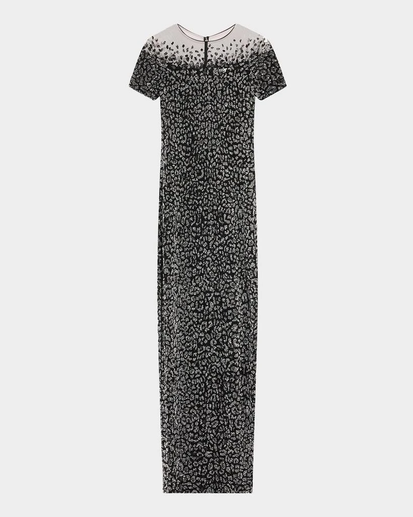 Pamella Roland Leopard Sequined Off-The-Shoulder Illusion Gown 1