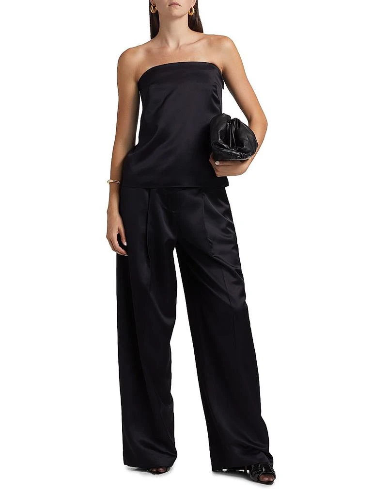 Alc Black Satin Off Shoulder Top Black Asymmetrical Draped Off