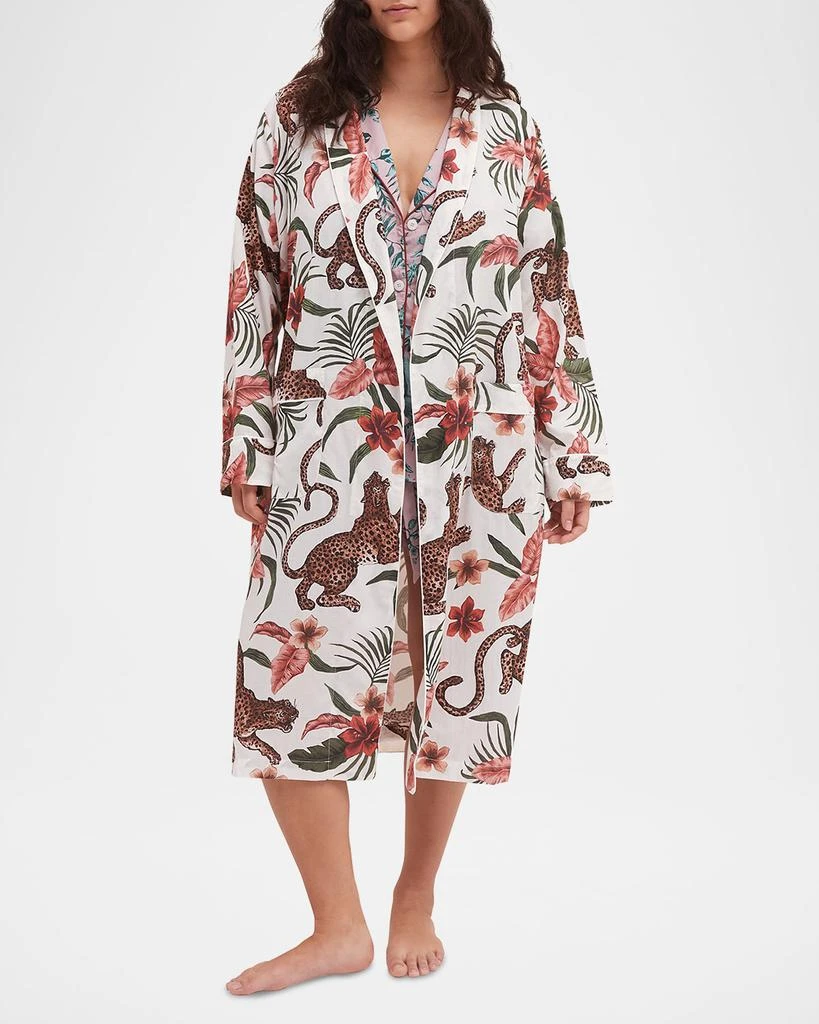 Desmond & Dempsey Animal-Print Piped Organic Cotton Robe 2