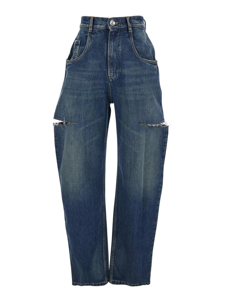 Shop Blue Five-Pocket Style Jeans With Rips In Cotton Denim