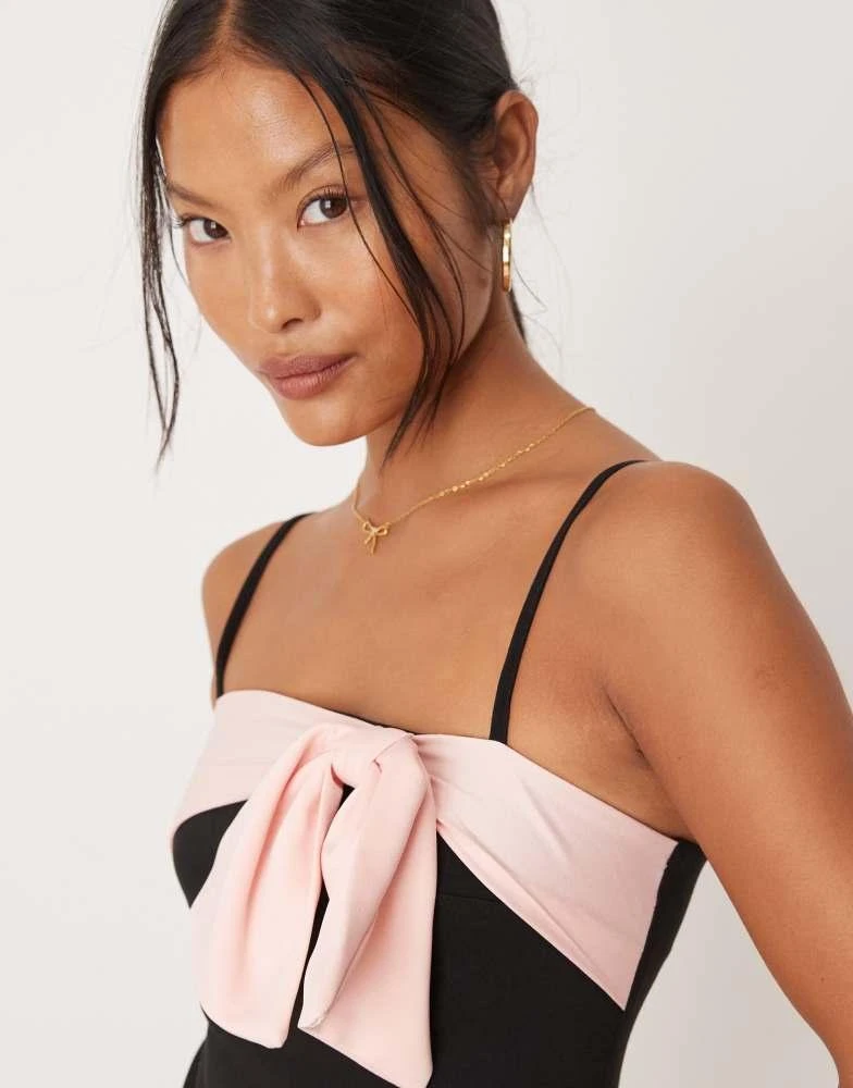 ASOS ASOS DESIGN Petite strappy cami mini dress with bow detail in pink 3