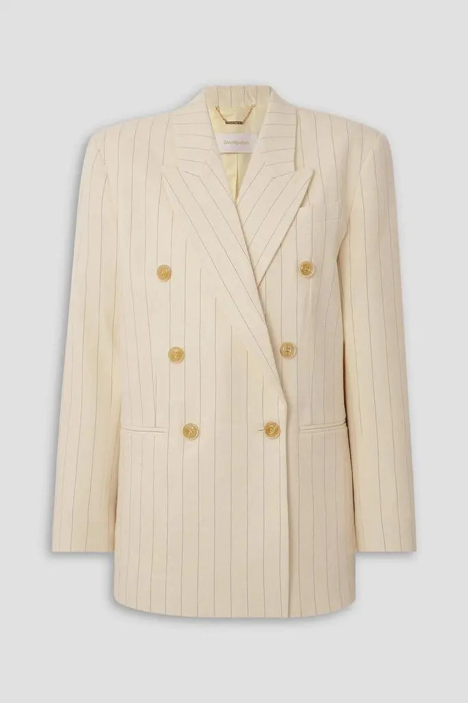 Zimmermann Luminosity oversized double-breasted pinstriped wool and cotton-blend blazer