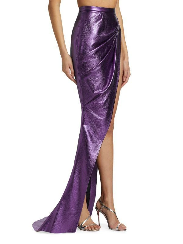 LaQuan Smith Metallic Leather Maxi Skirt 3