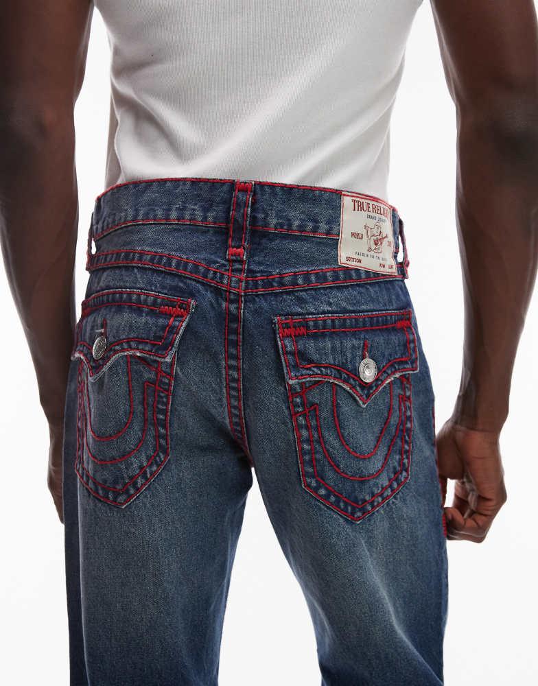 True Religion Billy super T red stitch flap pocket jeans in mid