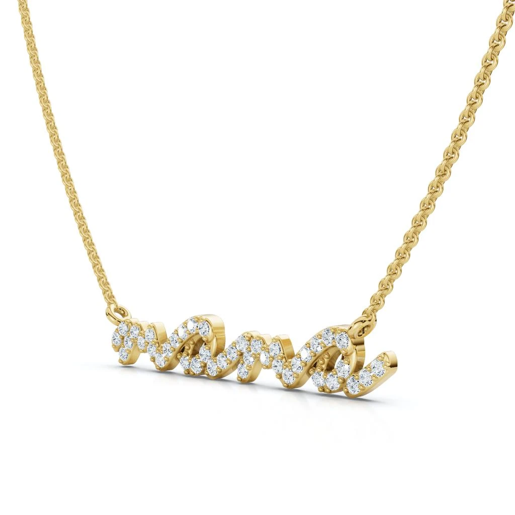 Pompeii3 Diamond Script Mama Pendant Gold Necklace 1 1/2" Wide Lab Grown