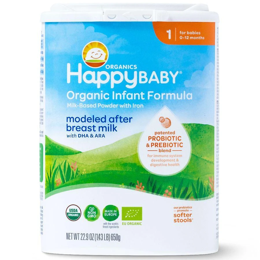 Happy Baby Organics Stage 1 Infant Formula, 0-12 Months, Milk Based Organic Baby Formula Powder