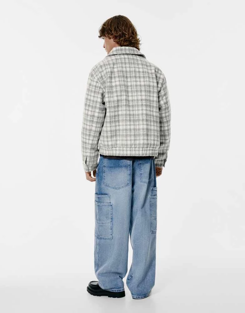 Pull&Bear Pull&Bear Soft checked jacket in white/grey 2