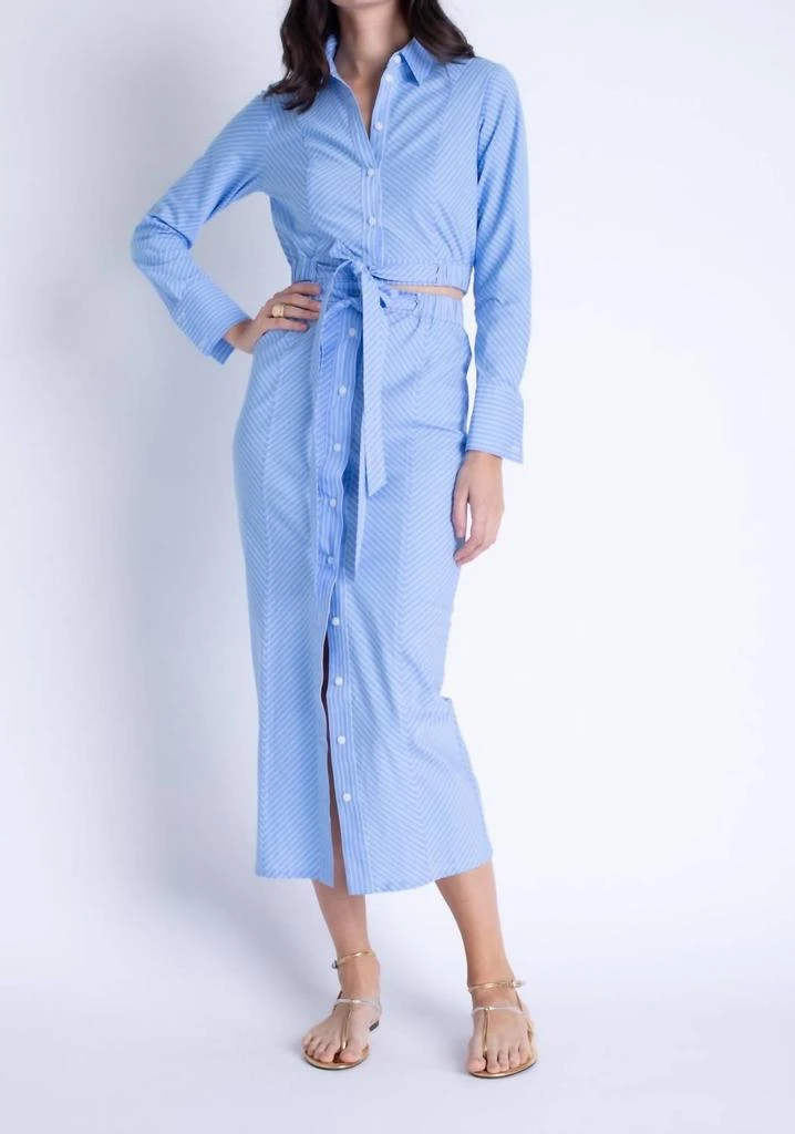 Karina Grimaldi Lila Midi Skirt In Blue Pinstripe 1