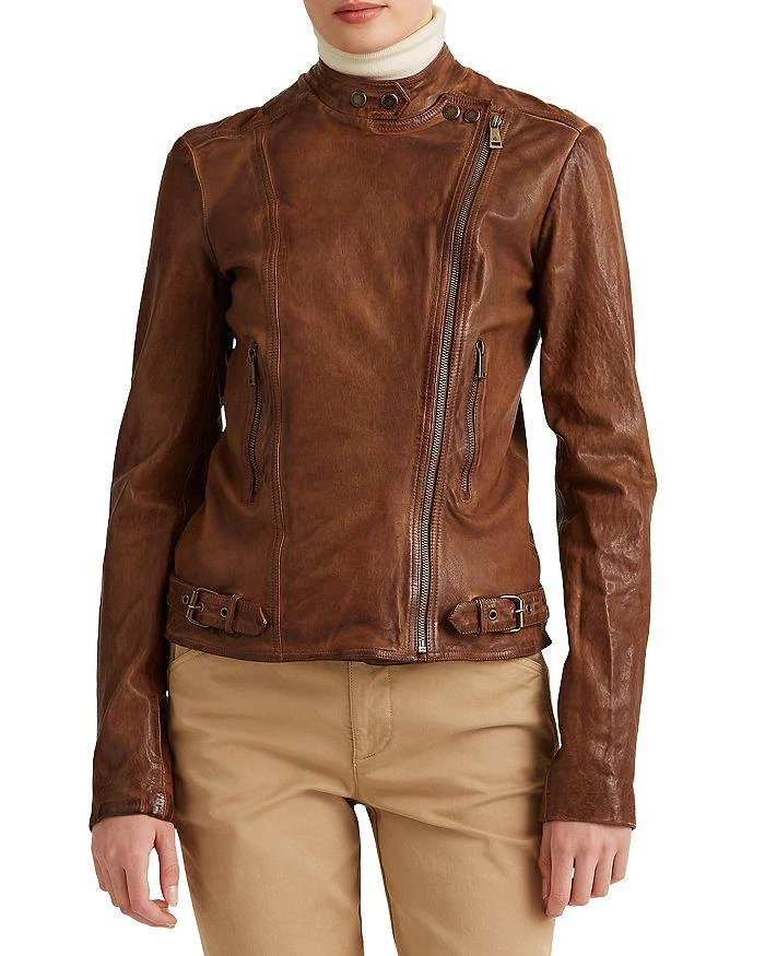 Lauren Ralph Lauren Burnished Leather Moto Jacket 1