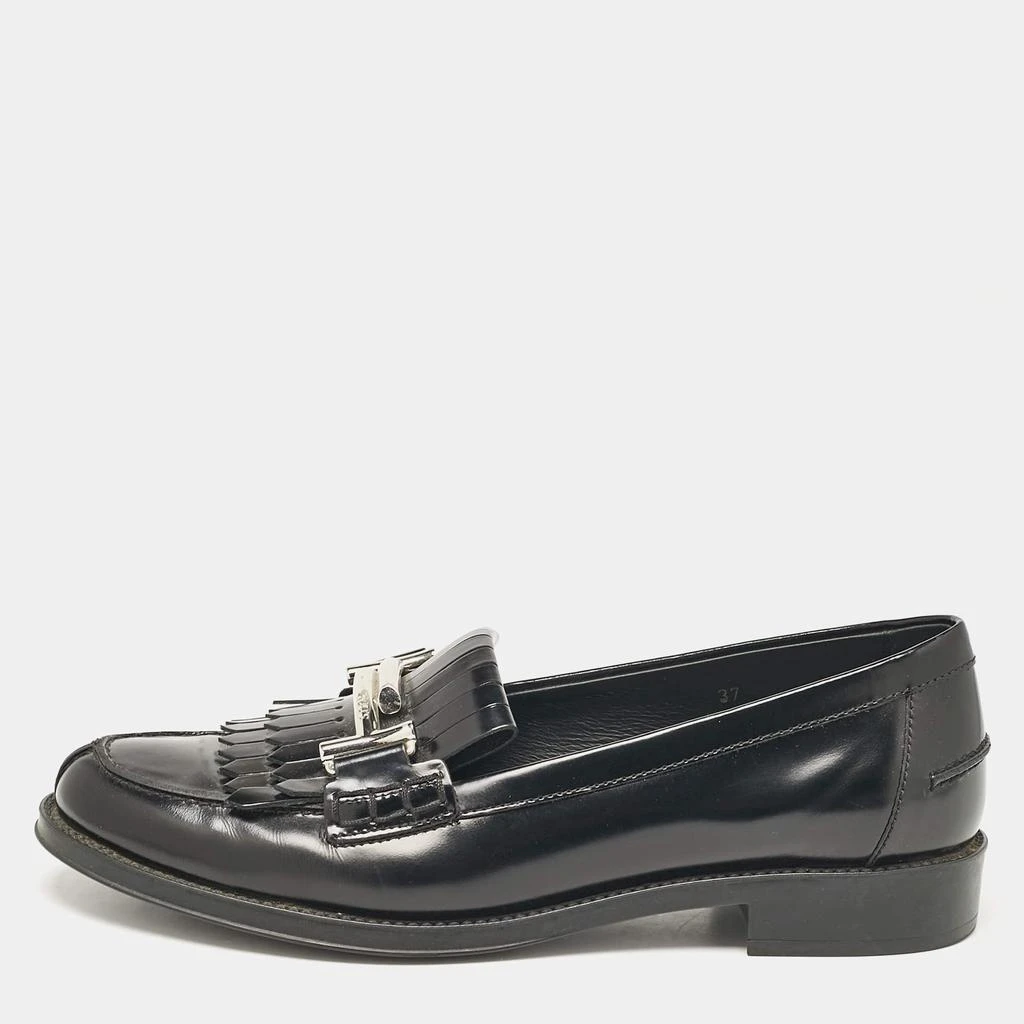 Tod's Tod's Black Leather Double T Fringed Loafers Size 37 1