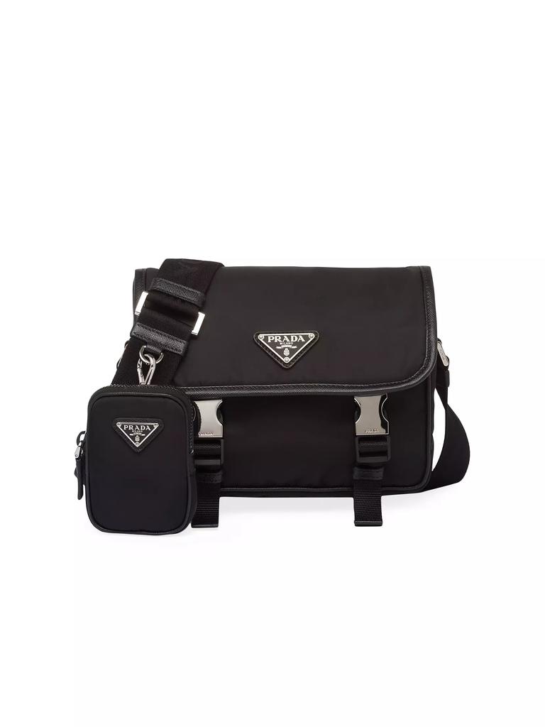 ショルダーバッグ PRADA 2VD066_384_F0C1B RE-NYLON AND LEATHER SHOULDER BAG Blue/Coffee Medium Re-Nylon and leather shoulder bag | PRADA