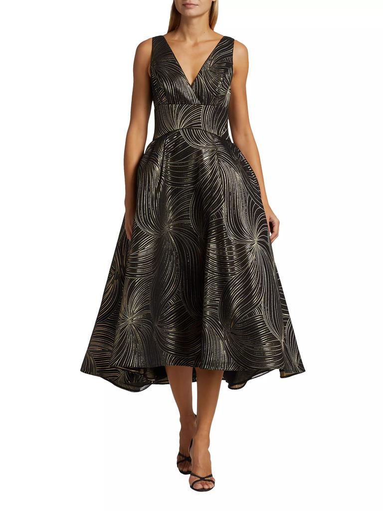Amsale Metallic Jacquard Midi-Dress