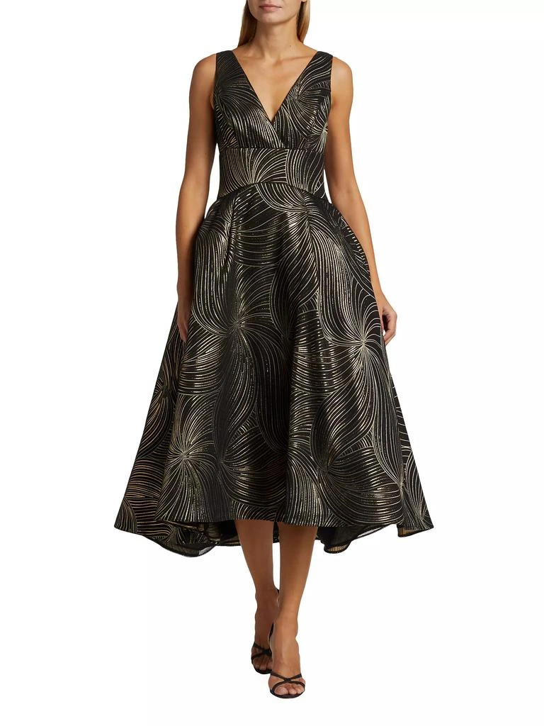Amsale Metallic Jacquard Midi-Dress 2