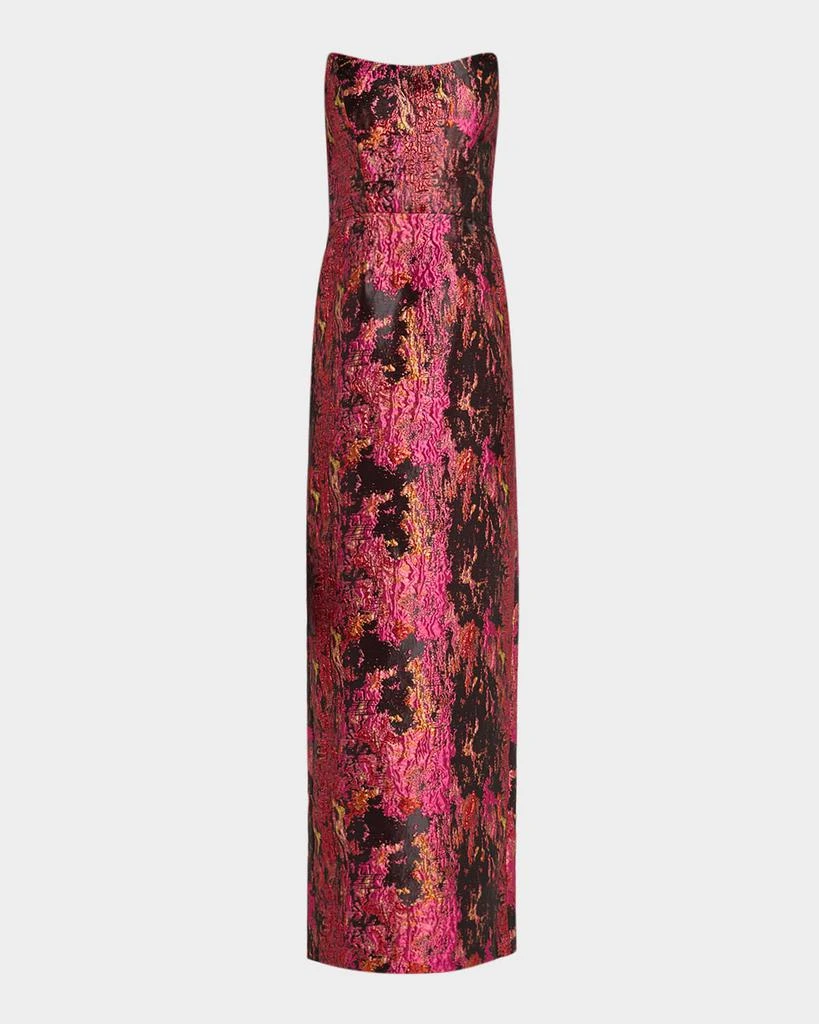 Black Halo Lumina Strapless Metallic Jacquard Column Gown 1
