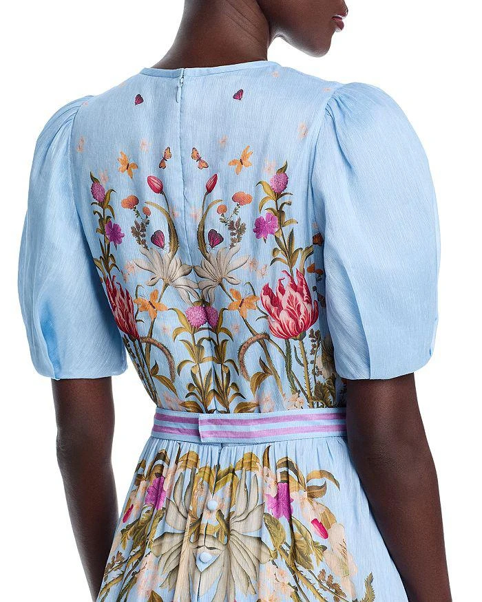 Teri Jon Silk Linen Floral Puff Sleeve Dress 6