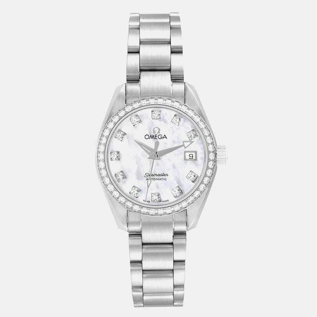 Omega Omega Mother Of Pearl Diamond Stainless Steel Seamaster Aqua Terra 2565.75.00 Quartz Women's Wristwatch 29 mm