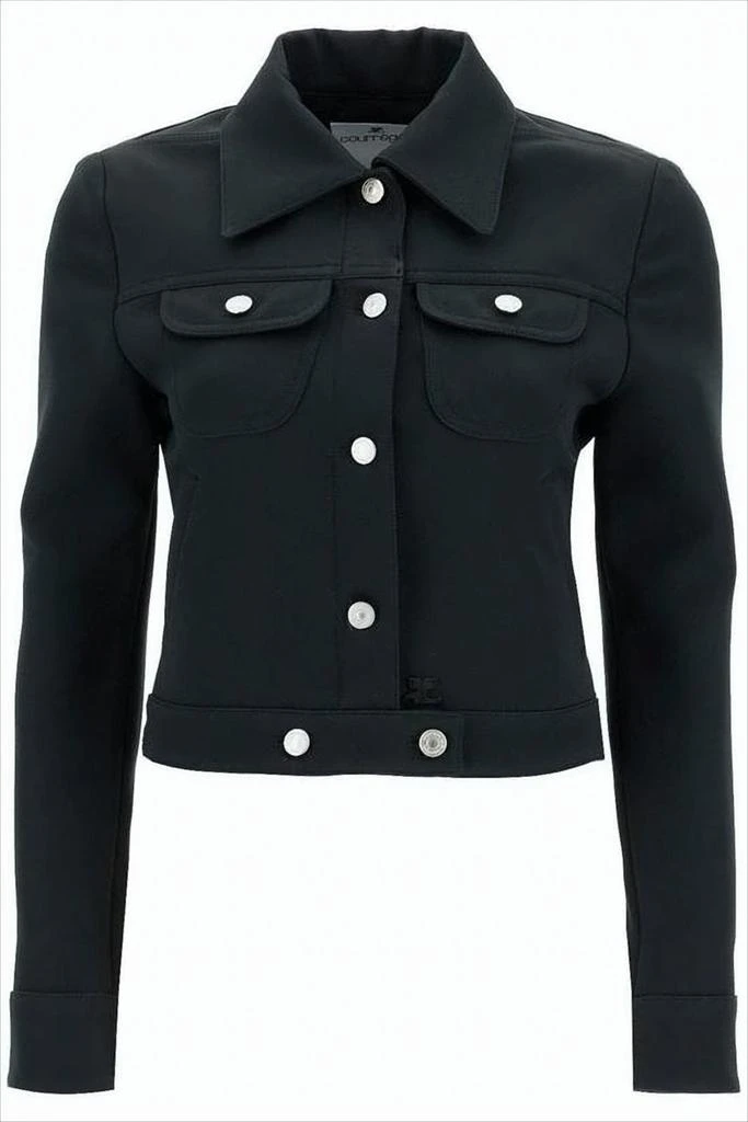 Courrèges Cropped Black Denim Jacket with Structured Silhouette