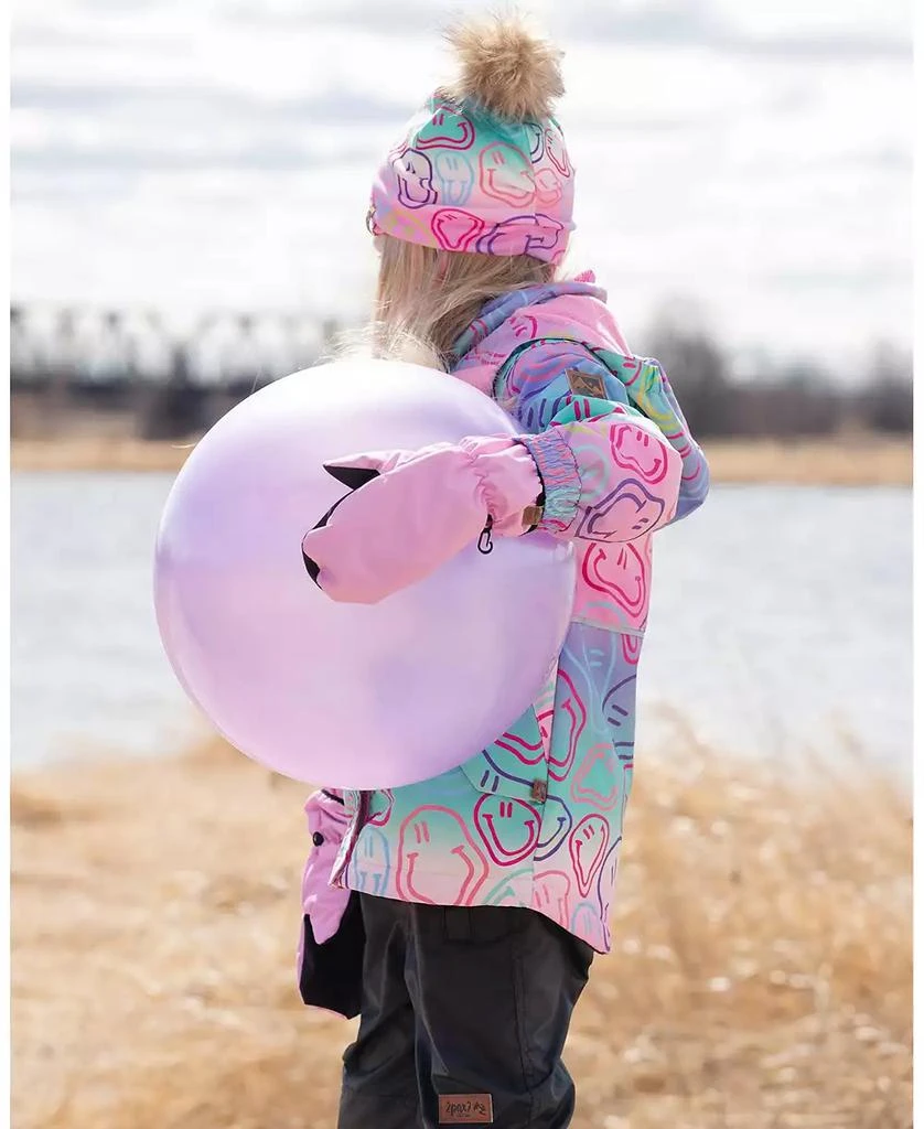 Deux par Deux Girl Stretch Jersey Hat Multicolored Printed Smileys with Pompom - Toddler|Child 2