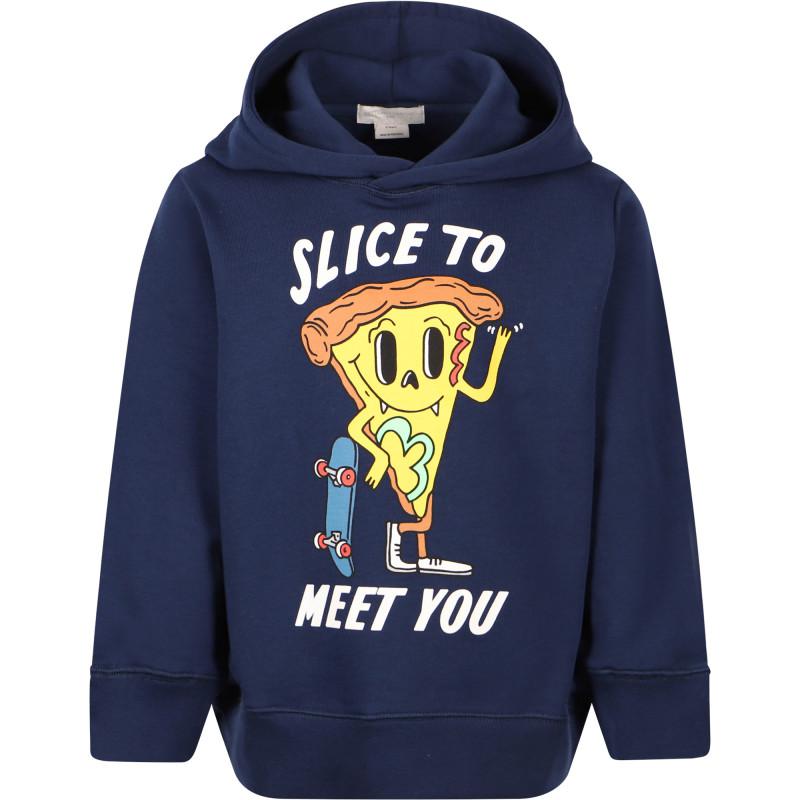 Stella McCartney Pizza slice print organic cotton hoodie in navy