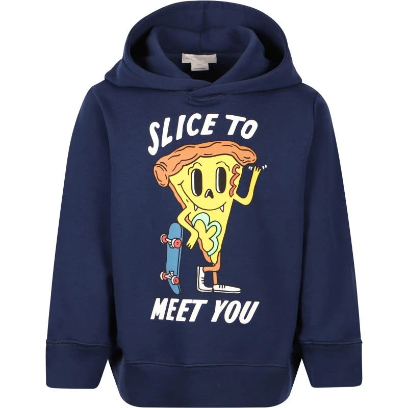 Stella McCartney Kids Pizza slice print organic cotton hoodie in navy 1