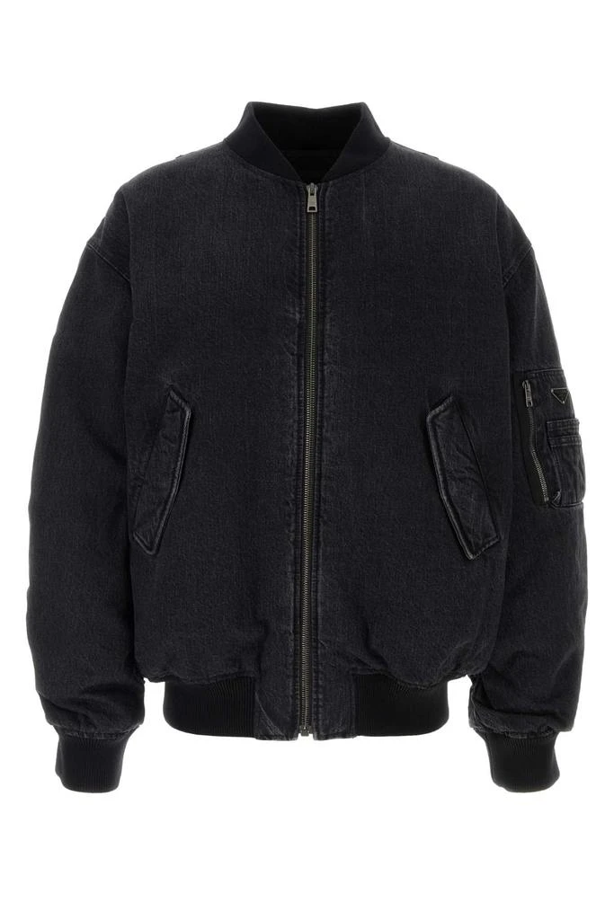 Prada Black Denim Oversize Padded Bomber Jacket 1
