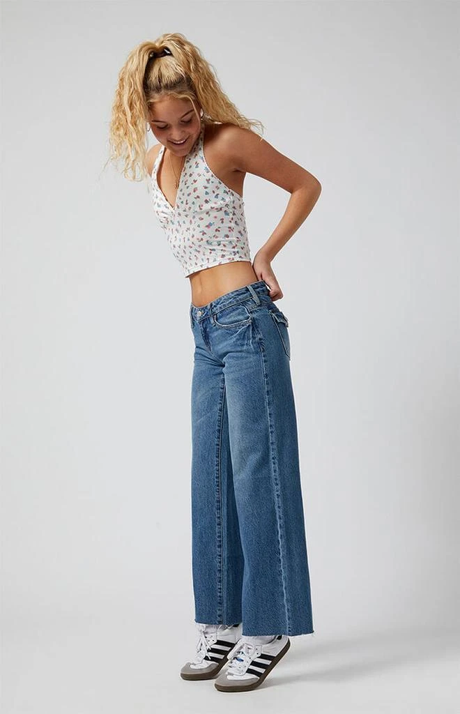 PacSun Zoe Low Rise Girlfriend Jeans Button Pocket Dark Indigo 2